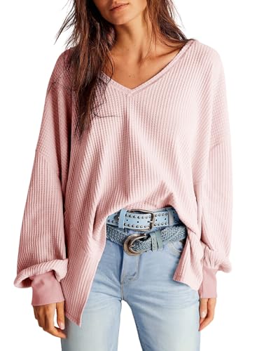 Dokotoo Oberteile Damen Langarm Oversize Tshirt V-Ausschnitt Pullover Hemd Bluse Herbst Locker Waffel Stricken Blusen Tunika Unregelmäßiger Schnitt Langarmshirt Sweatshirt Pulli Shirts Hellrosa S Dokotoo Oberteile Damen Langarm Oversize Tshirt V-Ausschnitt Pullover Hemd Bluse Herbst Locker Waffel Stricken Blusen Tunika Unregelmäßiger Schnitt Langarmshirt Sweatshirt Pulli Shirts Hellrosa S von Dokotoo