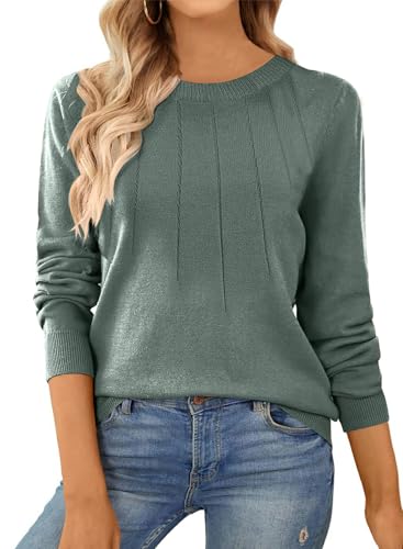 Dokotoo Pullover Damen Basic Strickpullover Elegant Rundhals Langarm Oberteile Herbst Winter Einfarbiger Pulli, hellgrün, M von Dokotoo