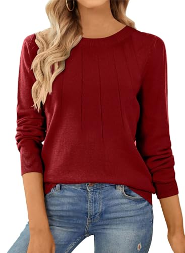 Dokotoo Pullover Damen Basic Strickpullover Elegant Rundhals Langarm Oberteile Herbst Winter Einfarbiger Pulli, rot, M von Dokotoo
