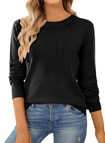 Dokotoo Pullover Damen Basic Strickpullover Langarm Rundhals Shirt Elegant Herbst Winter Oberteile Pulli Sweater, schwarz, 2XL von Dokotoo