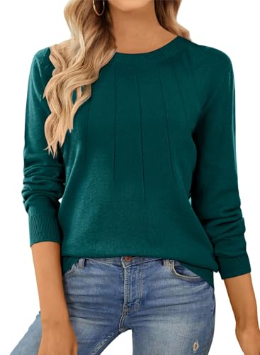 Dokotoo Pullover Damen Basic Strickpullover Langarm Rundhals Shirt Elegant Herbst Winter Oberteile Pulli Sweatshirt, grün, XL von Dokotoo