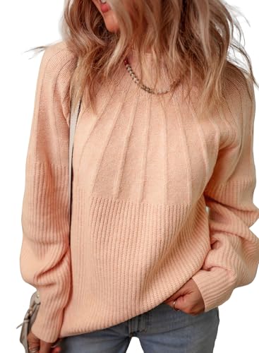 Dokotoo Pullover Damen Elegant Rollkragenpullover Grobstrick Oversized Strickpullover Warm Herbst Winter Oberteile Pulli Sweater, Aprikose rosa, L von Dokotoo