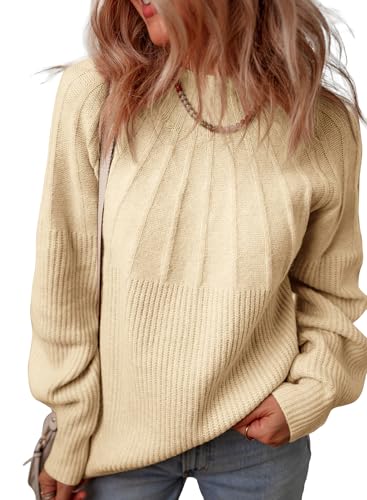 Dokotoo Pullover Damen Elegant Rollkragenpullover Grobstrick Oversized Strickpullover Warm Herbst Winter Oberteile Pulli Sweater, beige, L von Dokotoo