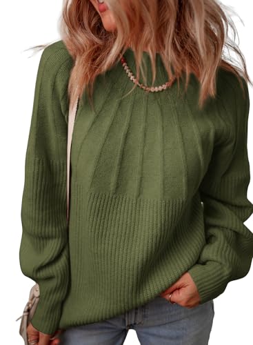 Dokotoo Pullover Damen Elegant Rollkragenpullover Grobstrick Oversized Strickpullover Warm Herbst Winter Oberteile Pulli Sweater, grün, L von Dokotoo
