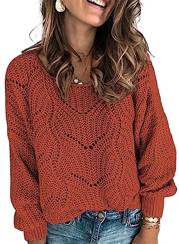 Dokotoo Pullover Damen Elegant Strickpullover Rundhals Langarm Lose Oberteil Einfarbiger Winterpullover Pulli, rot, XL von Dokotoo
