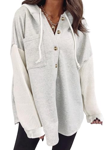Dokotoo Pullover Damen Hoodie Knopfleiste Oversize Kapuzenpullover Langarm Casual Sweatshirt Jacke Sweatjacke Herbst Winter Baumwolle Kapuzenjacke Kapuzenpulli Pulli, grau, L Dokotoo Pullover Damen Hoodie Knopfleiste Oversize Kapuzenpullover Langarm Casual Sweatshirt Jacke Sweatjacke Herbst Winter Baumwolle Kapuzenjacke Kapuzenpulli Pulli, grau, L von Dokotoo