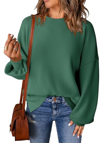 Dokotoo Pullover Damen Rundhals Fledermausärmel Strickpullover Locker Casual Oberteile Warm Herbst Winterpullover Pulli Streetwear Sweatshirt, grün, XL von Dokotoo
