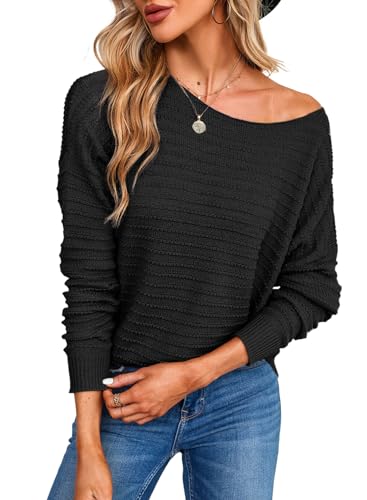 Dokotoo Pullover Damen Rundhals Struktur Strickpullover Basic Herbst Winter Langarmshirt Oberteil Pulli, schwarz, S von Dokotoo