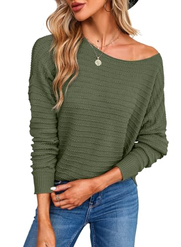 Dokotoo Pullover Damen Rundhals Struktur Strickpullover Basic Herbst Winter Longsleeve Oberteile Pulli, grün, XXL von Dokotoo