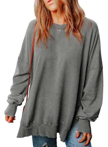 Dokotoo Pullover Damen Sweatshirt Rundhals Oversize Langarmshirt Shirts Oberteil Herbst Winter Casual Longpullover Pulli, grau, S von Dokotoo