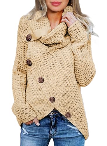 Dokotoo Pullover Damen Winter Langarm Elegant Rollkragenpullover Strickpullover Lässig Pullis Sweater Rollkragen Winterpullover Beige 2XL von Dokotoo