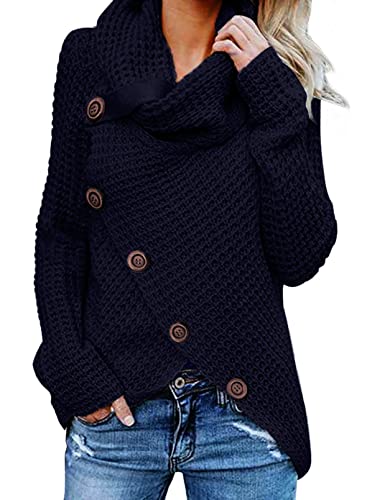 Dokotoo Pullover Damen Winter Langarm Elegant Rollkragenpullover Strickpullover Lässig Pullis Sweater Rollkragen Winterpullover Blau L von Dokotoo