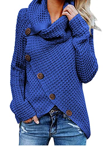 Dokotoo Pullover Damen Winter Langarm Elegant Rollkragenpullover Strickpullover Lässig Pullis Sweater Rollkragen Winterpullover Blau M von Dokotoo