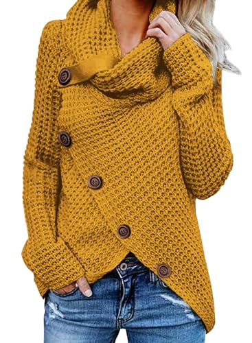 Dokotoo Pullover Damen Winter Langarm Elegant Rollkragenpullover Strickpullover Lässig Pullis Sweater Rollkragen Winterpullover Gelb L von Dokotoo