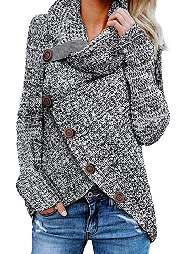 Dokotoo Pullover Damen Winter Langarm Elegant Rollkragenpullover Strickpullover Lässig Pullis Sweater Rollkragen Winterpullover Grau 2XL von Dokotoo