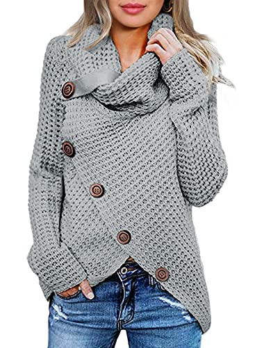 Dokotoo Pullover Damen Winter Langarm Elegant Rollkragenpullover Strickpullover Lässig Pullis Sweater Rollkragen Winterpullover Grau M von Dokotoo