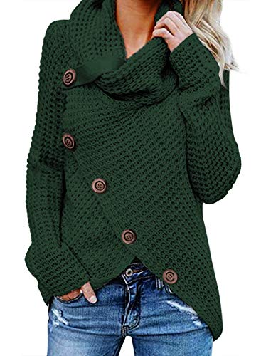 Dokotoo Pullover Damen Winter Langarm Elegant Rollkragenpullover Strickpullover Lässig Pullis Sweater Rollkragen Winterpullover Grün L von Dokotoo