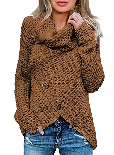 Dokotoo Pullover Damen Winter Langarm Elegant Rollkragenpullover Strickpullover Lässig Pullis Sweater Rollkragen Winterpullover Khaki 2XL von Dokotoo