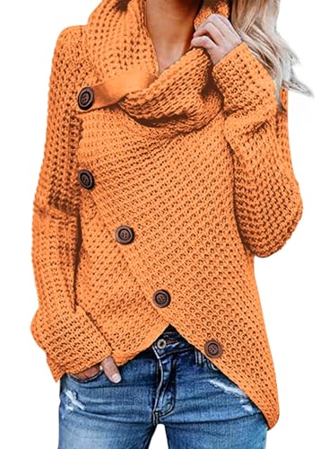 Dokotoo Pullover Damen Winter Langarm Elegant Rollkragenpullover Strickpullover Lässig Pullis Sweater Rollkragen Winterpullover Orange XL von Dokotoo