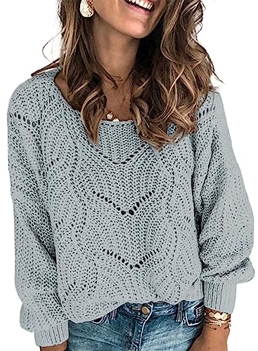 Dokotoo Pullover Damen Winter Strickpullover Pulli Elegant Rundhals Einfarbiger Damenpullover Winterpullover Oberteil, grau, XXL von Dokotoo