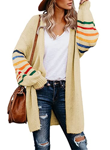 Dokotoo Strickjacke Damen Grobstrickjacke Cardigan Lang Herbst Winter Strickmantel Casual Offener Strickcardigan Langarm Strickpullover Outwear Beige L von Dokotoo