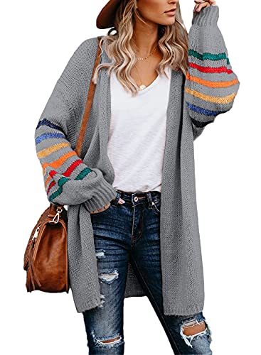 Dokotoo Strickjacke Damen Grobstrickjacke Cardigan Lang Herbst Winter Strickmantel Casual Offener Strickcardigan Langarm Strickpullover Outwear Grau M von Dokotoo