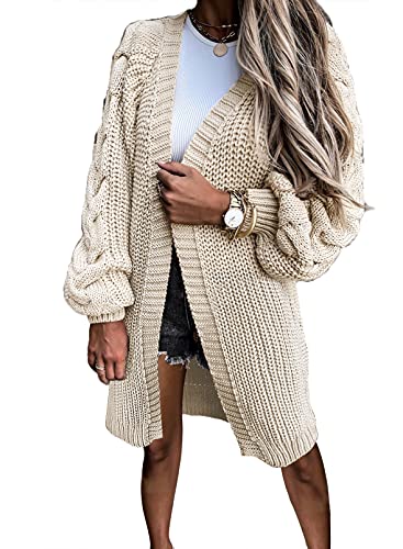 Dokotoo Strickjacke Damen Lang Cardigan Grobstrick Strickmantel Strickpullover Casual Locker Pullover Mantel Jacke für Herbst Winter M, Khaki von Dokotoo