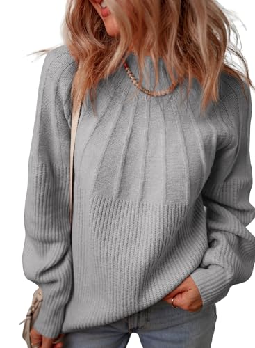 Dokotoo Strickpullover Damen Elegant Rollkragenpullover Langarm Grobstrick Pullover Herbst Winter Einfarbig Oberteile Pulli Sweater, grau, S von Dokotoo