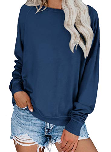 Dokotoo Sweatshirt Damen Basic Rundhals Langarmshirt Herbst Winter Pullover Casual Lose Oberteile Shirts Tops, blau, XXL von Dokotoo