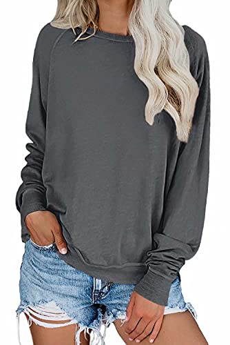 Dokotoo Sweatshirt Damen Basic Rundhals Langarmshirt Herbst Winter Pullover Casual Lose Oberteile Shirts Tops, grau, M von Dokotoo