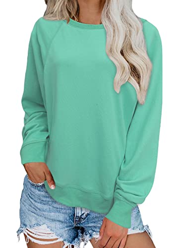 Dokotoo Sweatshirt Damen Basic Rundhals Langarmshirt Herbst Winter Pullover Grün Casual Lose Oberteile Shirts Tops Small von Dokotoo