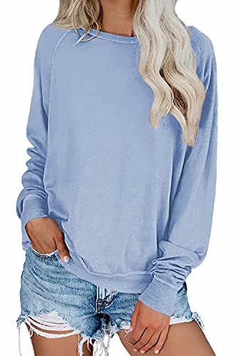 Dokotoo Sweatshirt Damen Basic Rundhals Langarmshirt Herbst Winter Pullover Himmelblau Casual Lose Oberteile Shirts Tops X-Large von Dokotoo