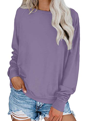 Dokotoo Sweatshirt Damen Basic Rundhals Langarmshirt Herbst Winter Pullover Lila Casual Lose Oberteile Shirts Tops Large von Dokotoo