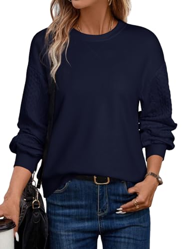 Dokotoo Sweatshirt Damen Pullover Elegant Zopfmuster Ärmel Oberteile Herbst Winter Basic Rundhals Langarmshirt Shirts Pulli Baumwolle Sweatshirts ohne Kapuze, blau, S von Dokotoo