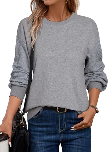 Dokotoo Sweatshirt Damen Pullover Elegant Zopfmuster Ärmel Oberteile Herbst Winter Basic Rundhals Langarmshirt Shirts Pulli Baumwolle Sweatshirts ohne Kapuze, grau, S von Dokotoo