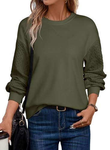 Dokotoo Sweatshirt Damen Pullover Elegant Zopfmuster Ärmel Oberteile Herbst Winter Basic Rundhals Langarmshirt Shirts Pulli Baumwolle Sweatshirts ohne Kapuze, grün, S von Dokotoo