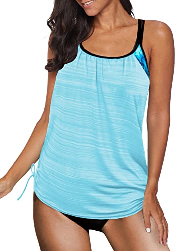 Dokotoo Tankini Damen Bauchweg Bademode Set Zweiteiliger Badeanzug Push up Gepolstert Swimsuit mit Slip, himmelblau, M von Dokotoo