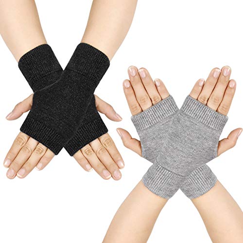 Dokpav Winter Fingerlose Fäustlinge Damen Wolle Warm Fingerhandschuhe Fingerlos Halb Handschuhe Strick Handschuhe (Tiefes Grau + Grau) von Dokpav