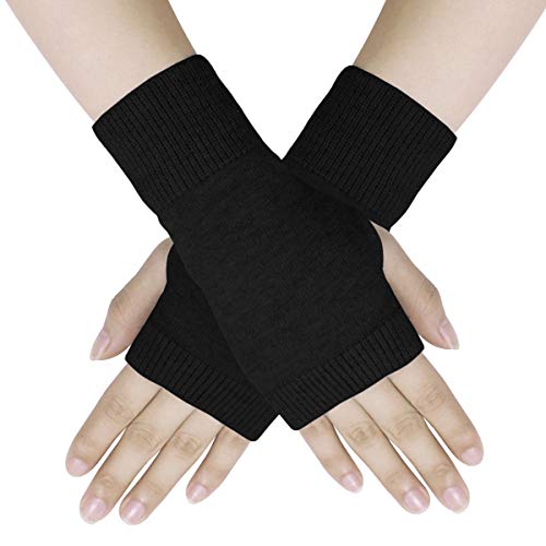 Dokpav Winter Fingerlose Fäustlinge Damen Wolle Warm Fingerhandschuhe Halb Strick Handschuhe Schwarz von Dokpav