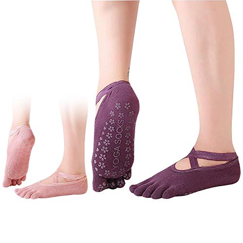 Dokpav Yoga Socken 2 Paar Pilates-Socken für Damen rutschfeste Baumwolle Sportsocken Antirutsch für Yoga Pilates Ballett Stange Fitness Tanz 36-43 von Dokpav