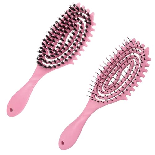 2 Stück Haarbürste Ohne Ziepen,bürste für locken,curly hair brush, locken bürste,für Frauen und Männer, weniger Ziehen, reduziert Ziehen und Locken Trennung(Rosa) von Doksvp