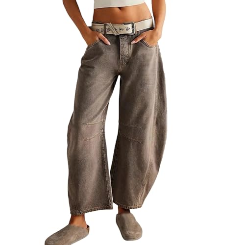 Dola22g Damen Baggy Boyfriend Jeans Vintage Wide Leg Mid Rise Barrel Denim Ankle Pants, 3-kaffee, XXXX-Large von Dola22g