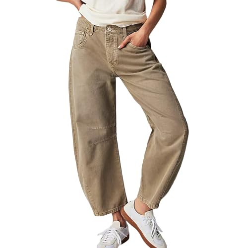 Dola22g Damen Baggy Boyfriend Jeans Vintage Wide Leg Mid Rise Barrel Denim Ankle Pants, 3-khaki, XXXX-Large von Dola22g