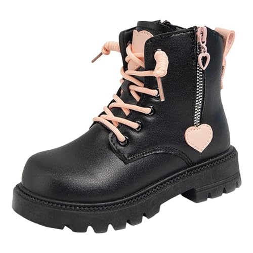 Dola22g Mädchen Stiefeletten flach bequem Wanderschuhe Kinder Winterschuhe Warm Plüsch Gefüttert Mädchen Schneestiefel für Mädchen Kleine Kinder/Große Kinder, Schwarz , 35 EU von Dola22g