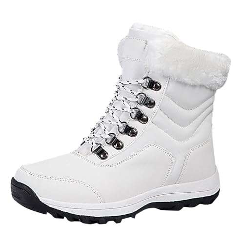 Dola22g Wasserdichte Schneestiefel für Damen, Kunstfell, gemütlich, warm, isoliert, Winterstiefel, Schnürschuhe, Halbwade, Outdoor-Schuhe für Spaziergänge, Wandern, weiß, 39.5 EU von Dola22g