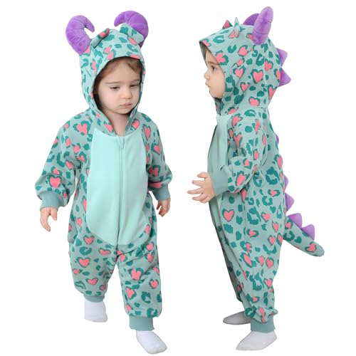 Doladola Baby Strampler mit Kapuze, Baumwoll overalls tier für Jungen oder Mädchen, Kinder Langarm kostüm für Geschenk (12-18 Monate,Grüner Monster) von Doladola