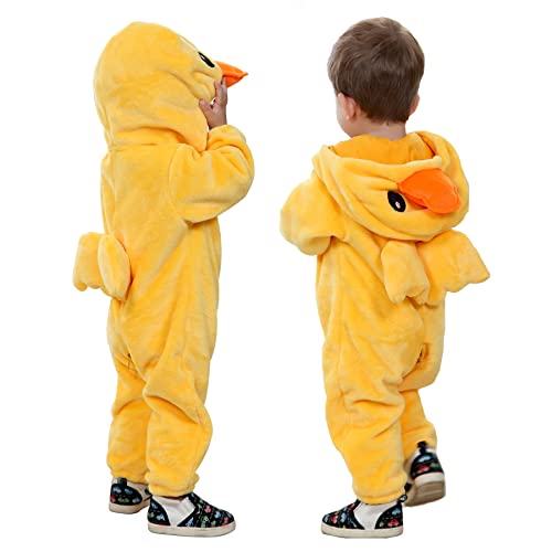 Doladola Baby Strampler mit Kapuze Unisex baby onesie Cartoon Tier Overall Schlafanzüge (2-3 Jahre, Gelbe Ente) von Doladola