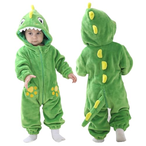 Doladola Baby Strampler mit Kapuze Unisex baby onesie Cartoon Tier Overall Schlafanzüge (3 Monate, Dinosaurier) von Doladola