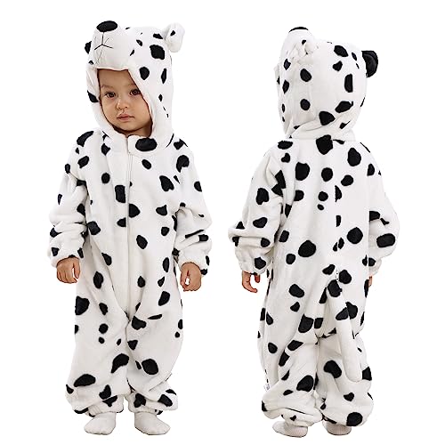 Doladola Baby Strampler mit Kapuze Unisex baby onesie Cartoon Tier Overall Schlafanzüge (6-12 Monate, Schneeleopard) von Doladola