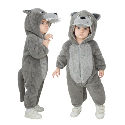 Doladola Baby overall Animal Leopard OnesieBaby Strampler mit Kapuze Säuglingsoverall-Pyjama(6-12 Monate, Wolf) von Doladola